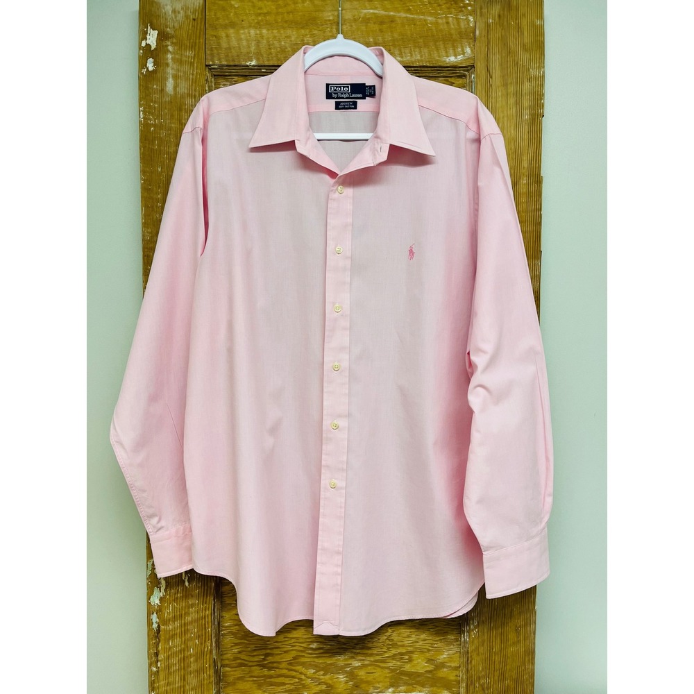 Polo Ralph Lauren Shirt 17 34/35 Pink Andrew Cotton Preppy Collegiate Ivy League